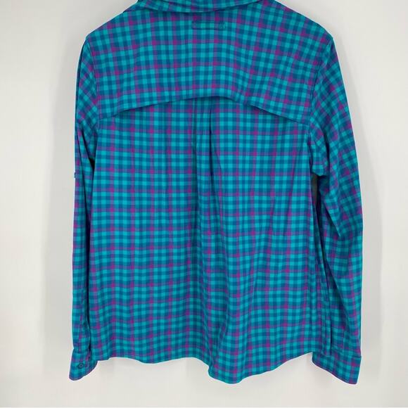 Duluth Trading Women’s Top Plaid Nylon Vented Gorpcore Outdoor Hiking Mermaid XL - Picture 2 of 7